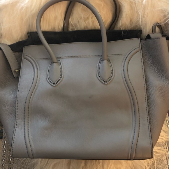 Large pearl gray leather CELINE Phantom - Picture 4 of 8